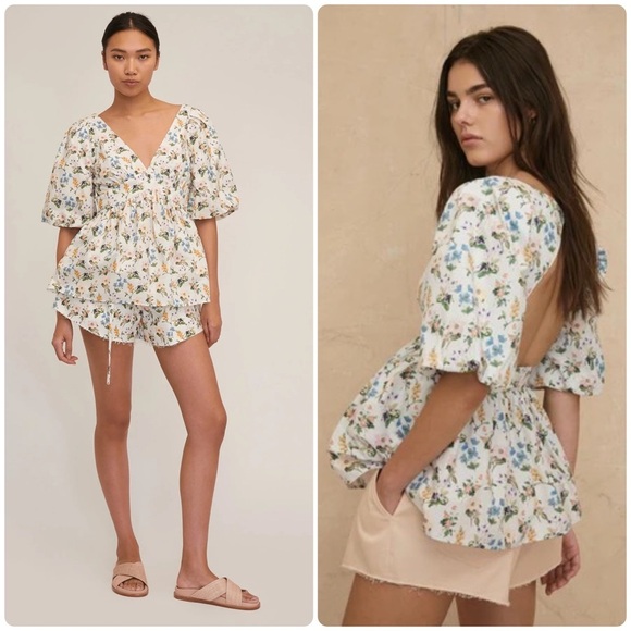 Marissa Webb Tops - New! Marissa Webb Griffin Botanical Floral Open Back Blouse 🌼Small NWT!